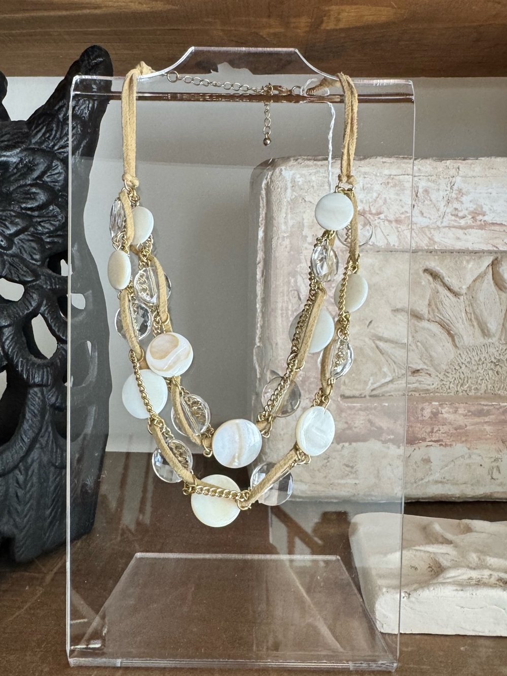 Layered Gold-Tone Necklace with Multicolor Beads